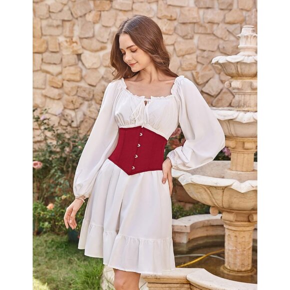 Women's Wine Red Floral Lace Up Boned Underbust Darkness Corset Waist Belts - Picture 4 of 9